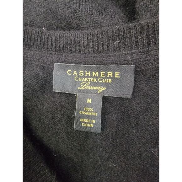 Charter Club Luxury Sweater Womens Medium 100% Cashmere V Neck Black - Picture 7 of 9